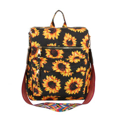 Large Sunflower Printed Travel Backpack