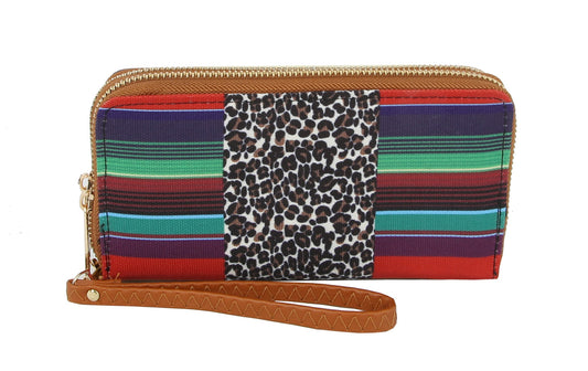 MULTI COLOR STRIPES - CHEETAH ZIP AROUND WALLET