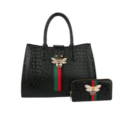 HF  Embossed Bee Accented Tote Set