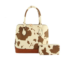 Cow Leopard Print Women Satchel Top Handle Bag