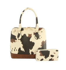 Cow Leopard Print Women Satchel Top Handle Bag