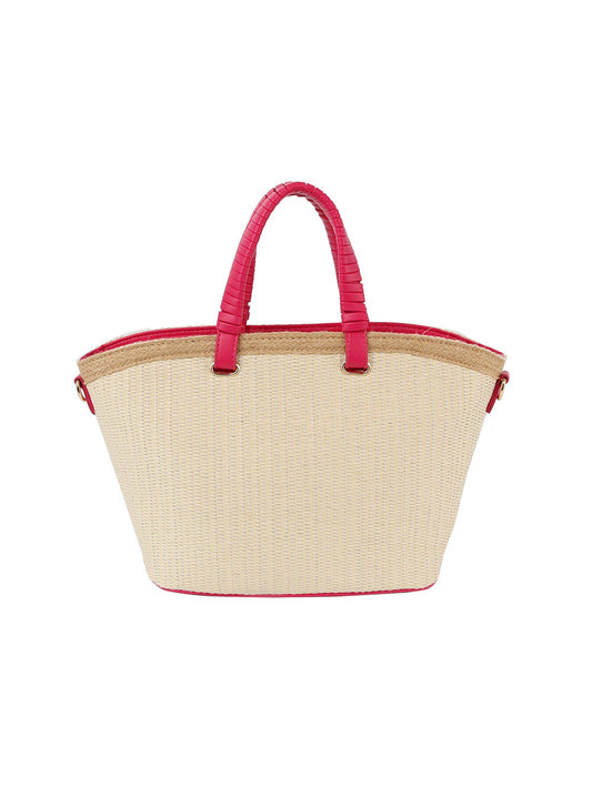 Vacation straw tote bag with braided handle