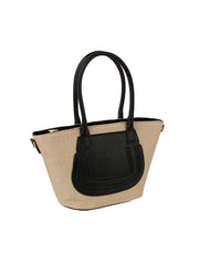 Straw vacation tote bag with leather detail