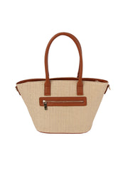 Straw vacation tote bag with leather detail