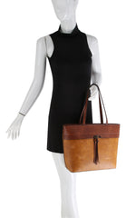 Vintage Tote Bag Two Tone Shoulder Handbag