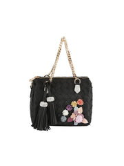 Raised Floral Woven Shoulder Bag