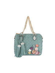 Raised Floral Woven Shoulder Bag