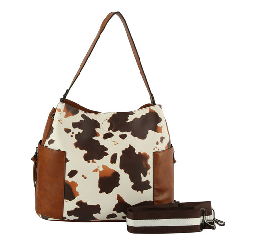 Ladies Top Handle Cow Printed Hobo Handbag