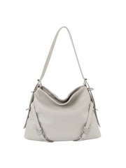 Buckle detail soft leather hobo bag