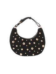 Silver stone studded denim hobo crossbody