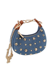 Petite gold stone studded denim crossbody