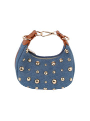 Petite gold stone studded denim crossbody