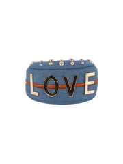 Petite gold stone studded denim crossbody