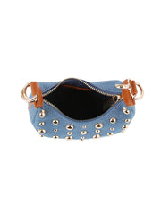 Petite gold stone studded denim crossbody