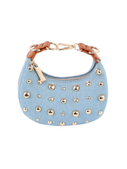 Petite gold stone studded denim crossbody