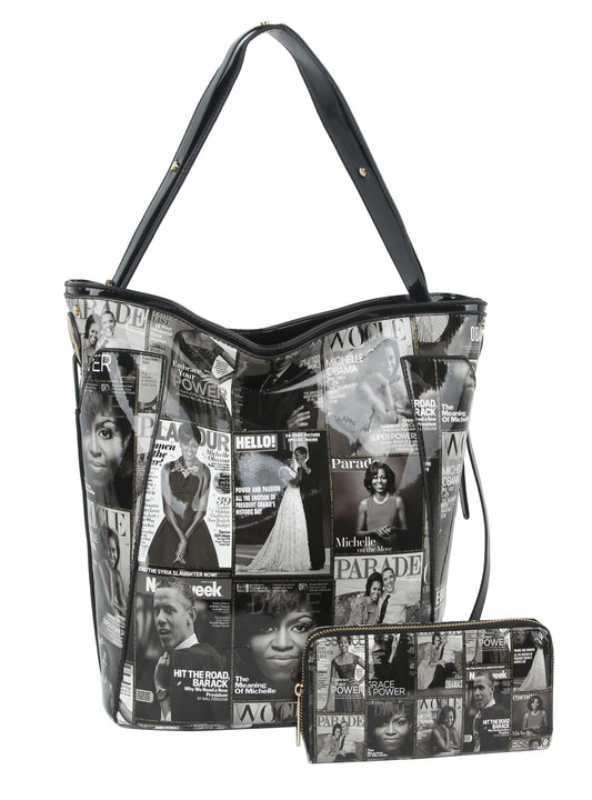 Glossy Magazine Cover Tote Satchel Handbag Hobo Bag