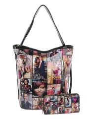 Glossy Magazine Cover Tote Satchel Handbag Hobo Bag
