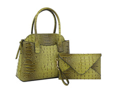 Fashion Croco Top Handle Satchel with Matching Clutch
