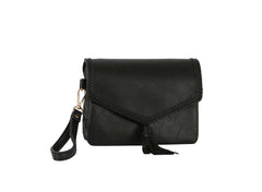 Tassel front flap triple entry wristlet crossbody