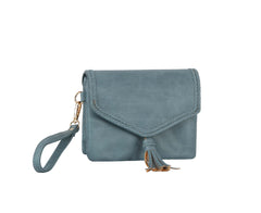 Tassel front flap triple entry wristlet crossbody