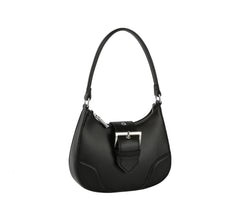 Buckle front flap shoulder bag