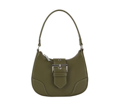 Buckle front flap shoulder bag