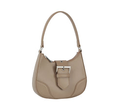 Buckle front flap shoulder bag