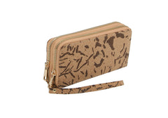Fashion Double Zip Cork Decor Wallet