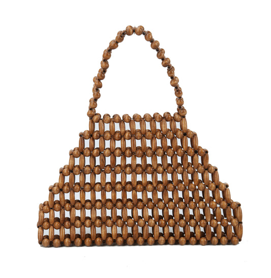 summer beach handbag satchel  is made of small wooden balls