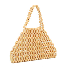 summer beach handbag satchel  is made of small wooden balls