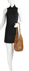 summer beach shoulder tote bag  is made of small wooden balls