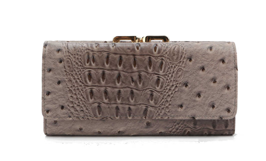 Fashion Ostrich Croc Kiss Lock Wallet